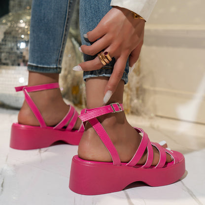 Women's Fashion Platform Cross Strap Buckle Sandals
