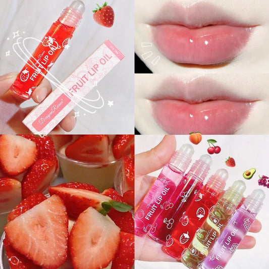 8ml Moisturizing Lip Oil Fruit Strawberry Roll-on Lip Balm Women Lips Care Transparent Liquid Gloss Long Lasting Hydrating Oil